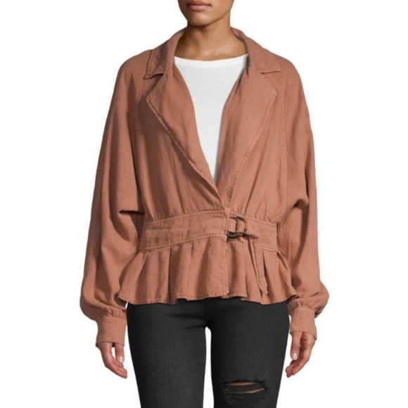 Free People Jackets & Blazers - Free People Joani Sayulita Skies Long Sleeve Linen Blend Peplum Jacket Size S